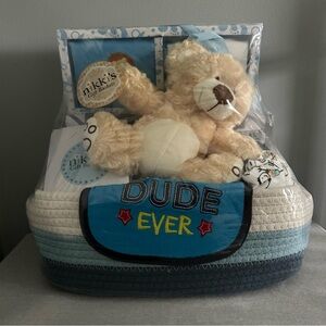 Baby Gift Basket with Teddy Bear and Blanket